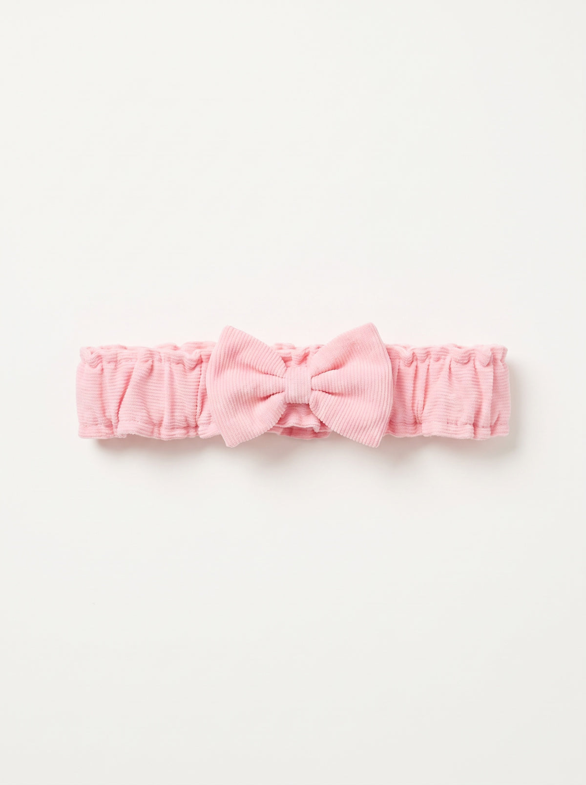Bandeau bébé velours rose clair froncé avec nœud