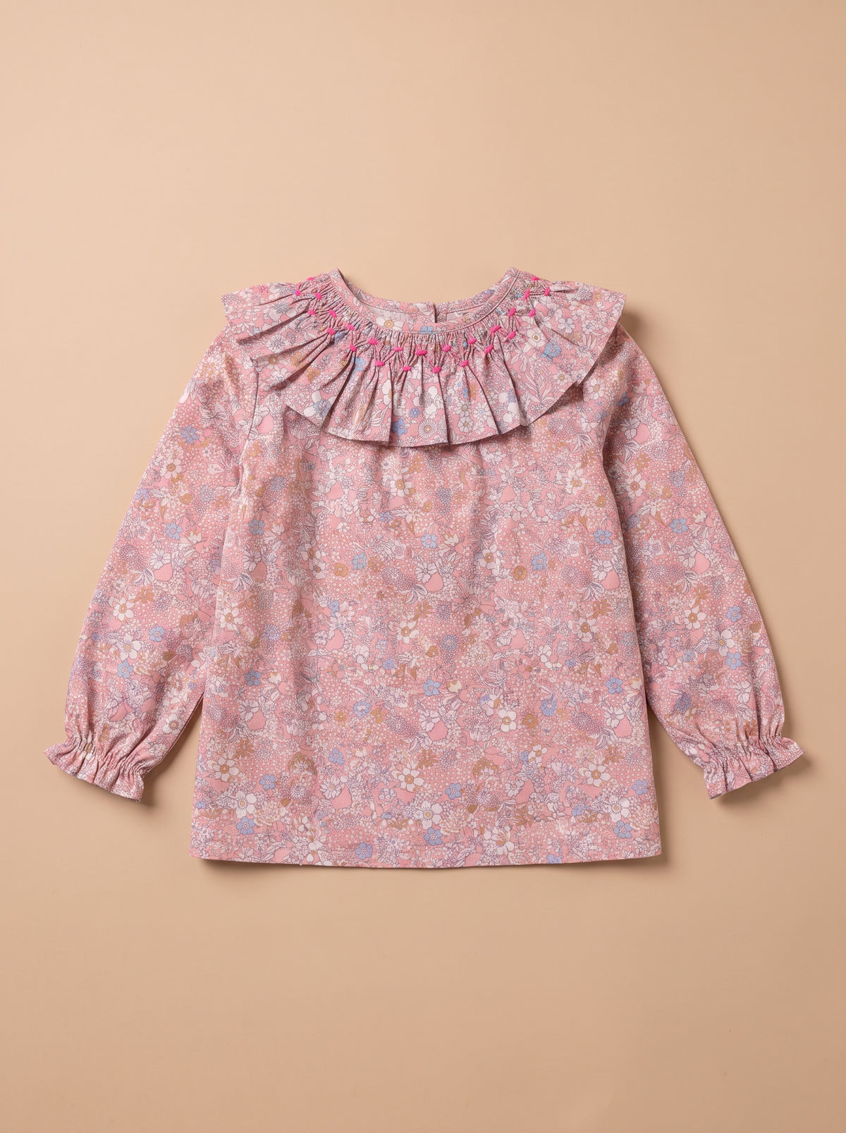 Blouse Rio Elyna à plat - collerette smockée main, Liberty rose