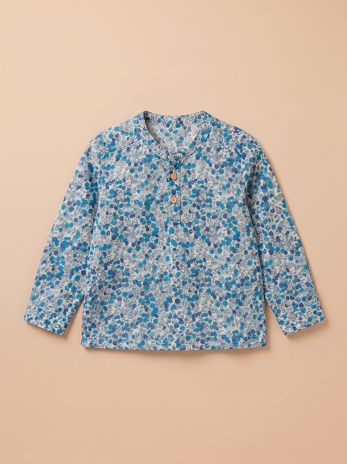 Chemise Perry Liberty Wiltshire bleu à plat - col officier, boutons bois