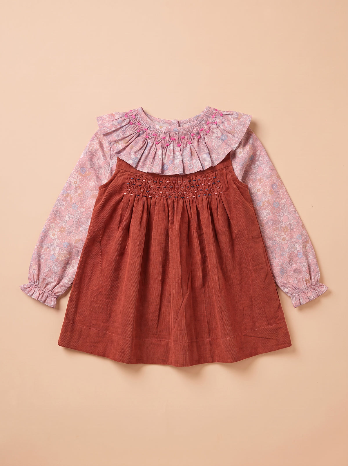 Ensemble robe Lalie Épices et blouse Rio Elyna, à plat