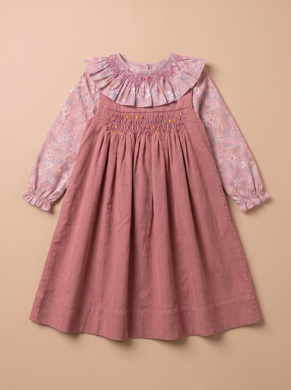 Ensemble robe Lalie vieux rose et blouse Rio Elyna, à plat