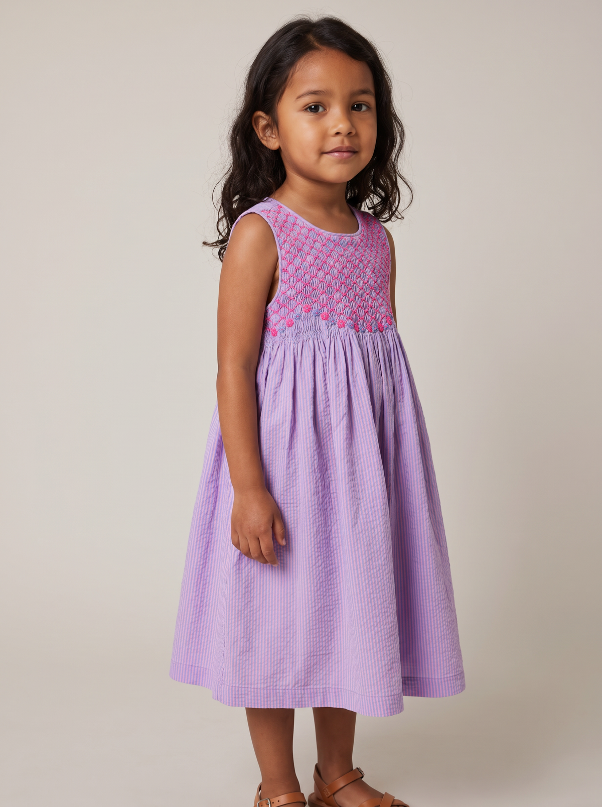 Robe Rita violet raye - vue 3/4 alternative