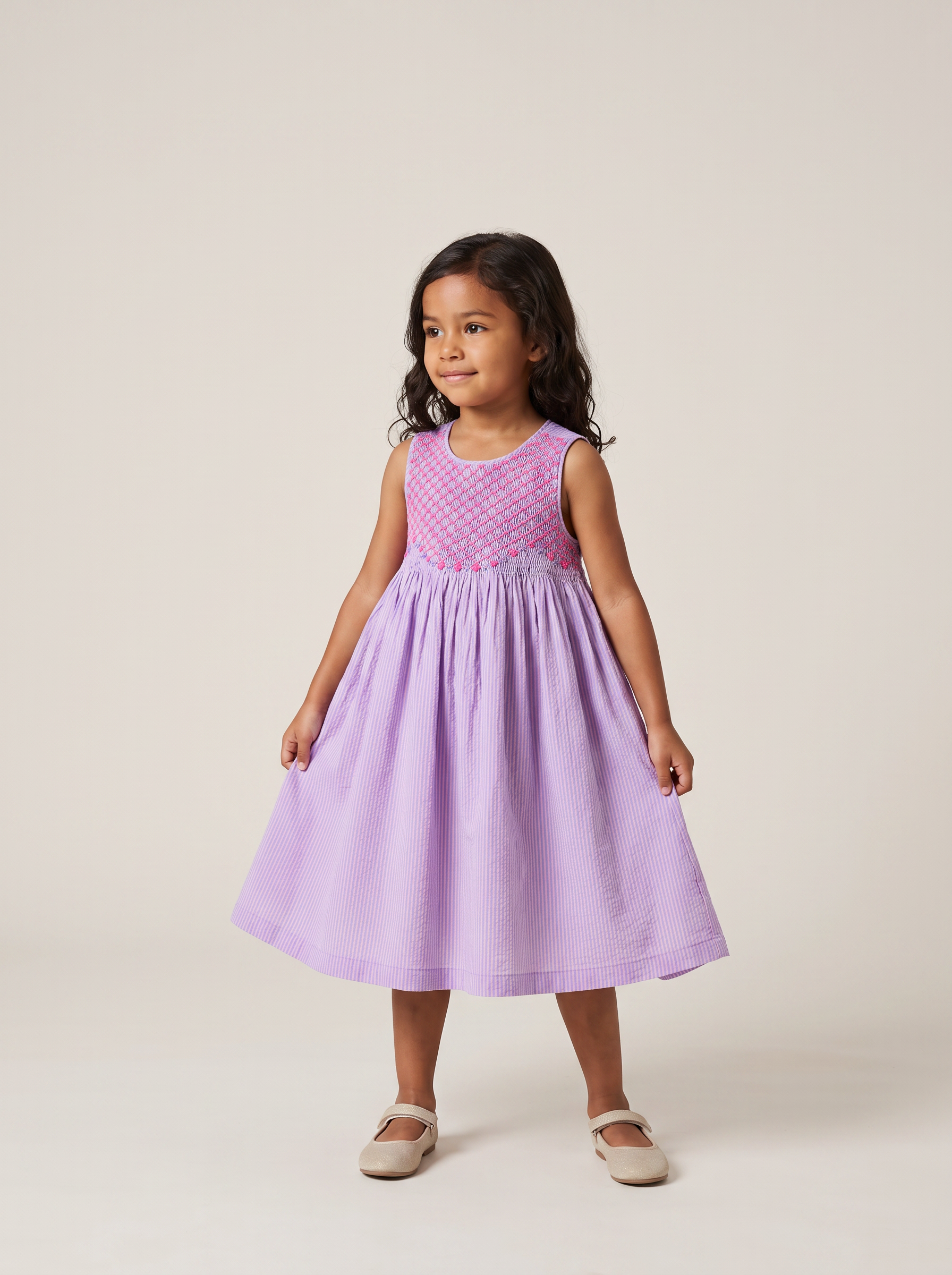 Robe Rita violet raye - vue 3/4