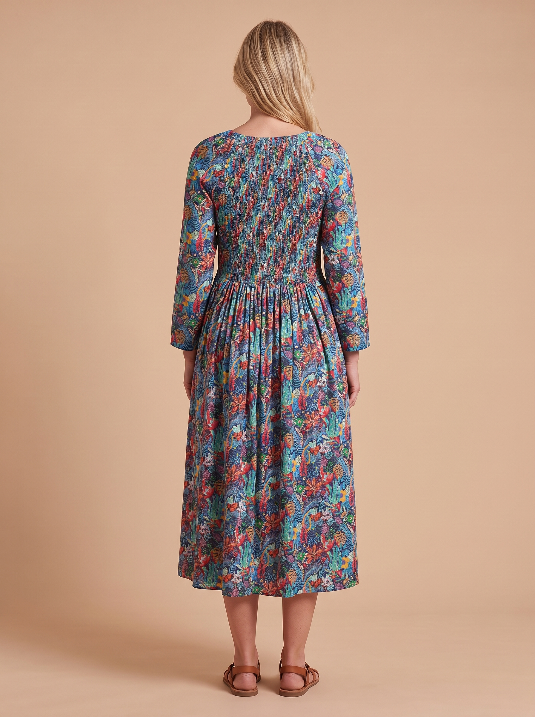 Robe Taya fleurie bleue — vue de dos