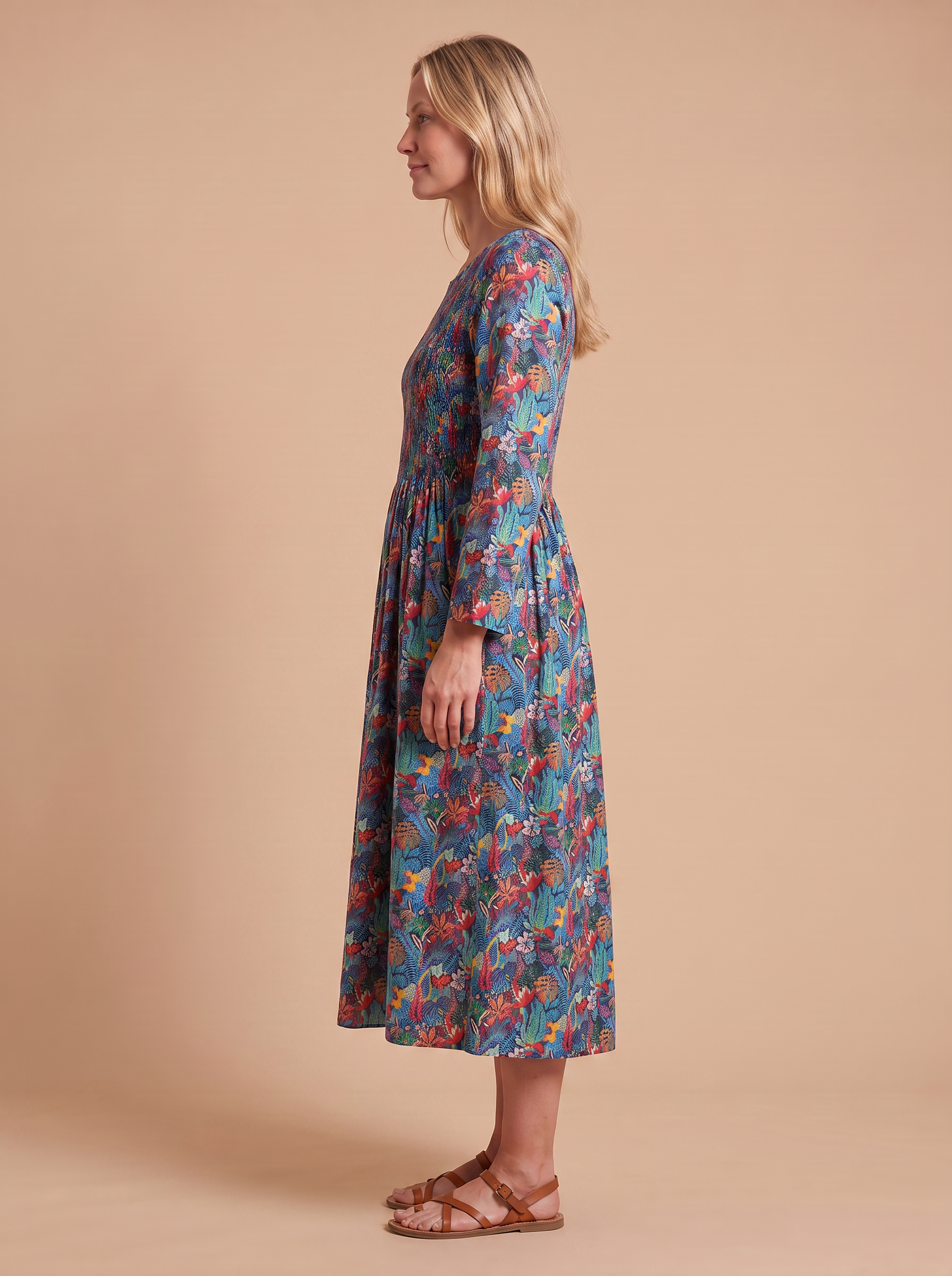 Robe Taya fleurie bleue — vue de profil