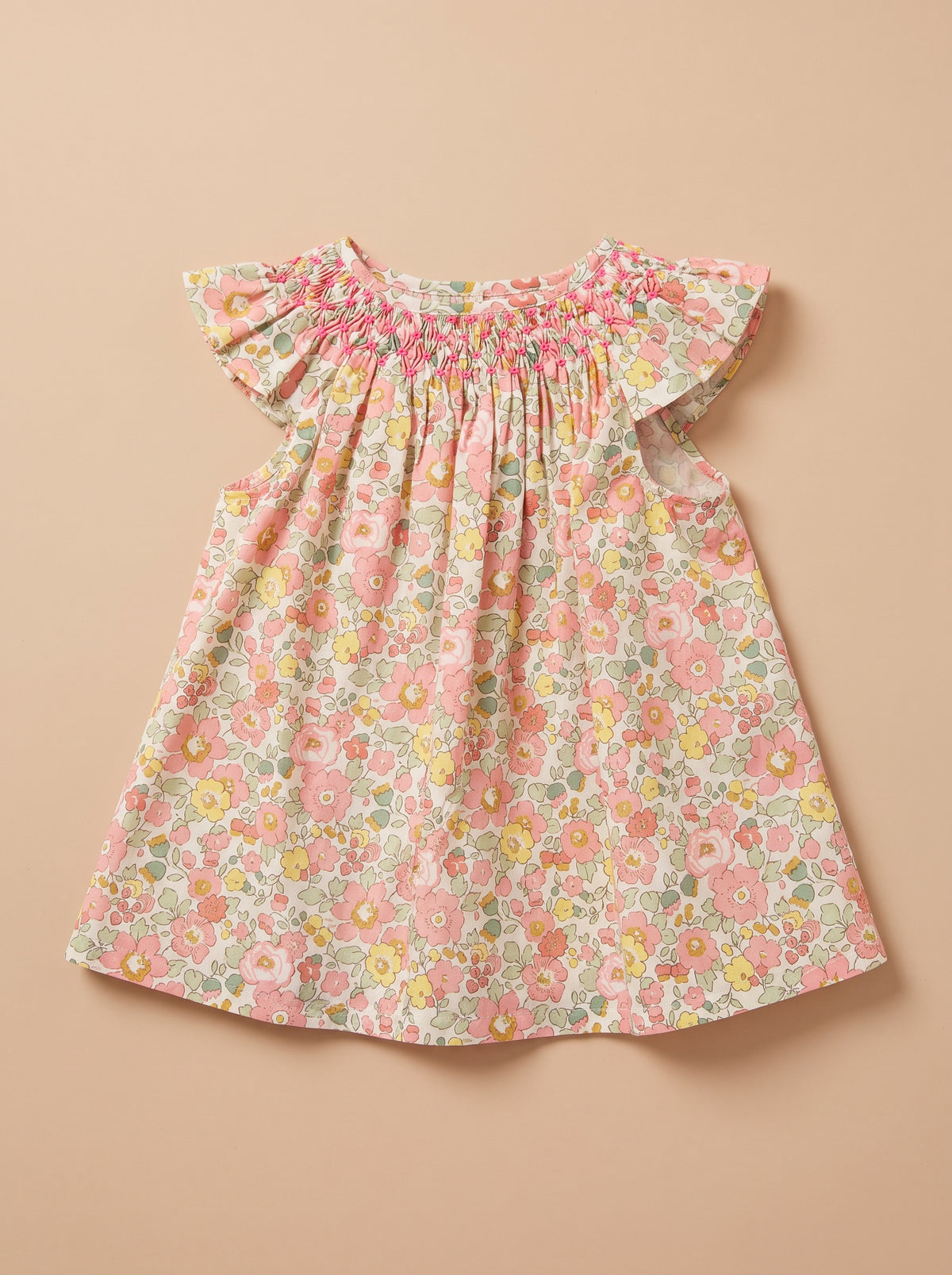Top Candice Liberty Betsy jaune à plat - encolure smockée main